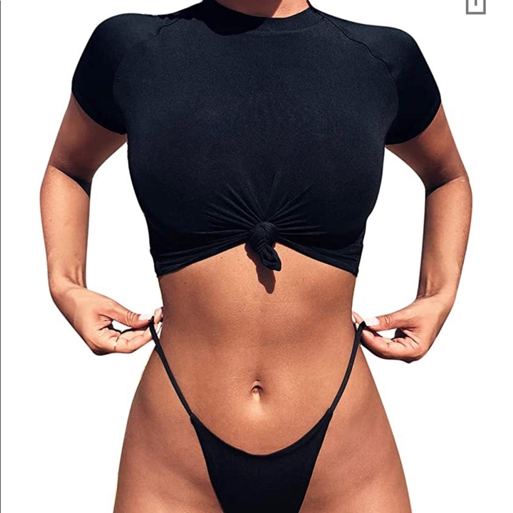 Short sleeve bikini set(black)